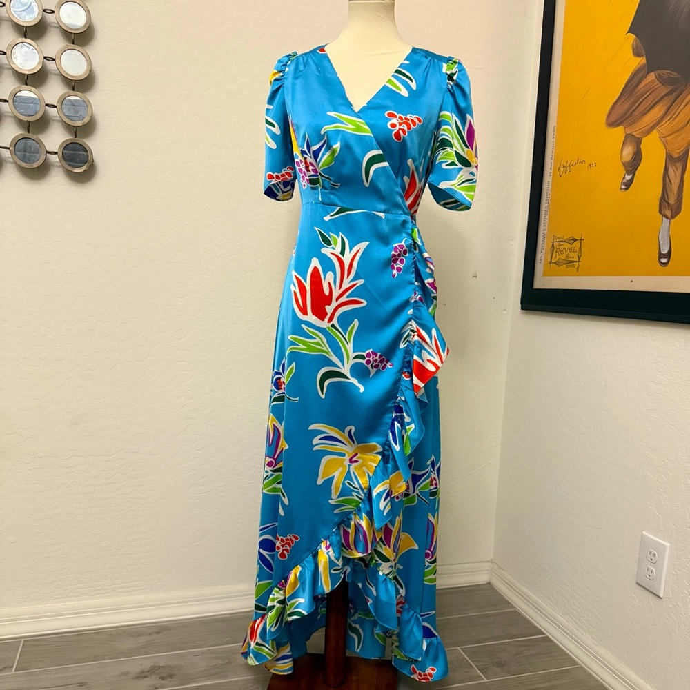 Sugarlips Serene Floral Blue Wrap Dress